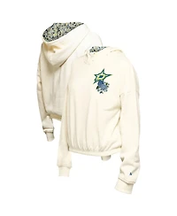 New Era Women's Cream Dallas Stars Glam Game Quarter-Zip Cropped Floral Hoodie Pullover Top
