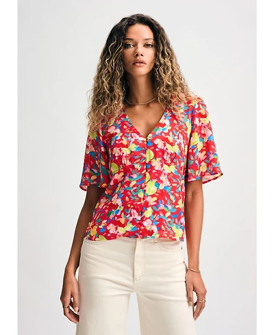 Isaac Mizrahi Women's Flutter Sleeve Button Detail Blouse