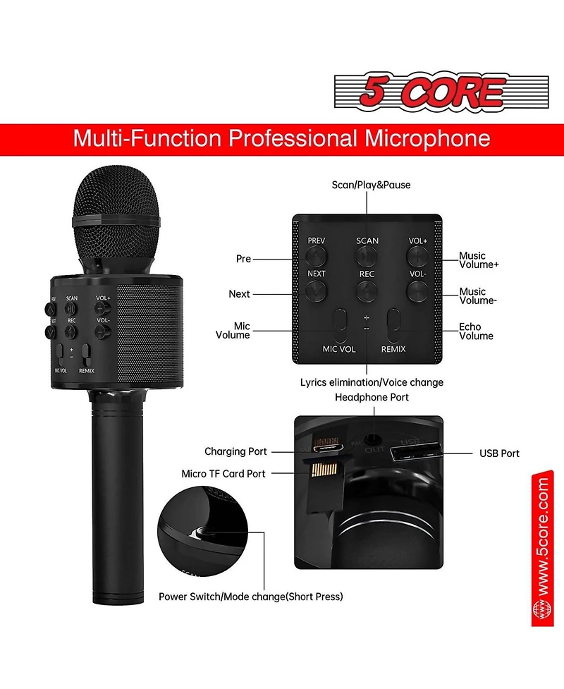 5 Core Wireless Karaoke Microphone Bluetooth Mic Portable Handheld Microfonos Inalambricos