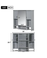 35'' x 28'' Modern Wall Mounted Bathroom Storage Cabinet, Bathroom Wall Cabinet with Mirror, Medicine Cabinet with Towels Bar