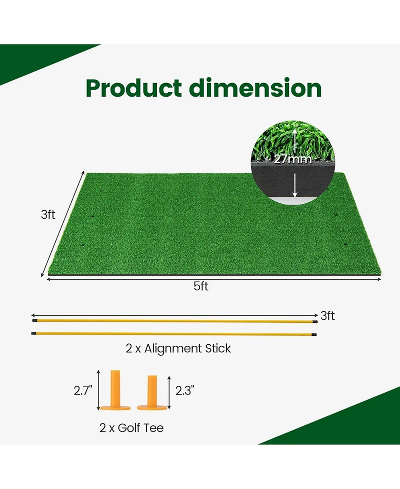 5 x 3 ft Artificial Turf Grass Practice Mat for Indoors and Outdoors
