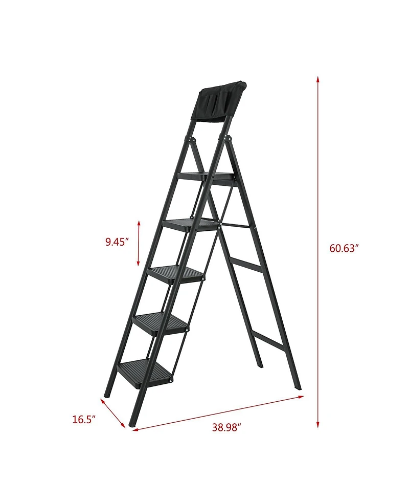 5 Step Ladder Steel Folding Step Stool Ladder with Tool Bag,330 lbs. Load Capacity