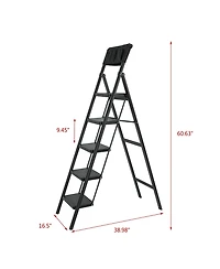 5 Step Ladder Steel Folding Step Stool Ladder with Tool Bag,330 lbs. Load Capacity