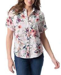 Gloria Vanderbilt Women's Daisy Printed Short-Sleeve Shirt