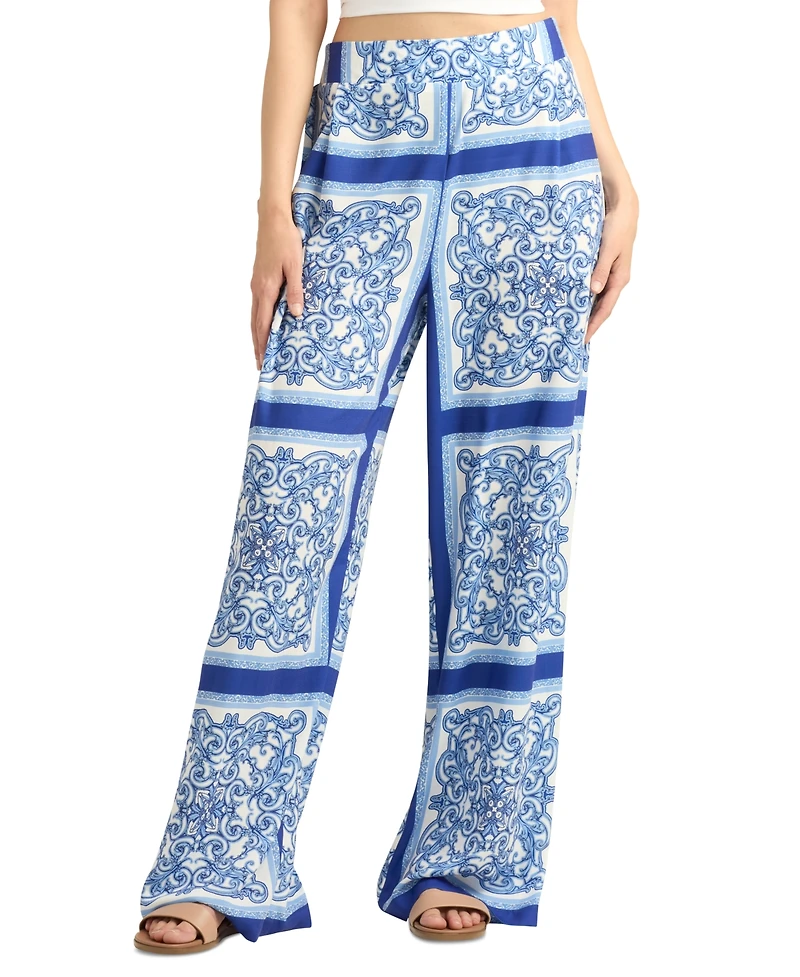 Bcx Juniors' Printed Pull-On Wide-Leg Pants