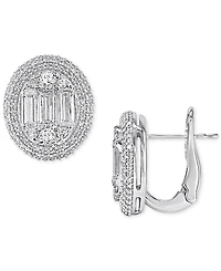 Diamond Round & Baguette Halo Cluster Earrings (1 ct. t.w.) in 14k White Gold