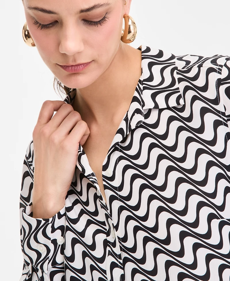 I.n.c. International Concepts Women's Printed Long-Sleeve Button-Down Shirt, Exclusively at Macy's