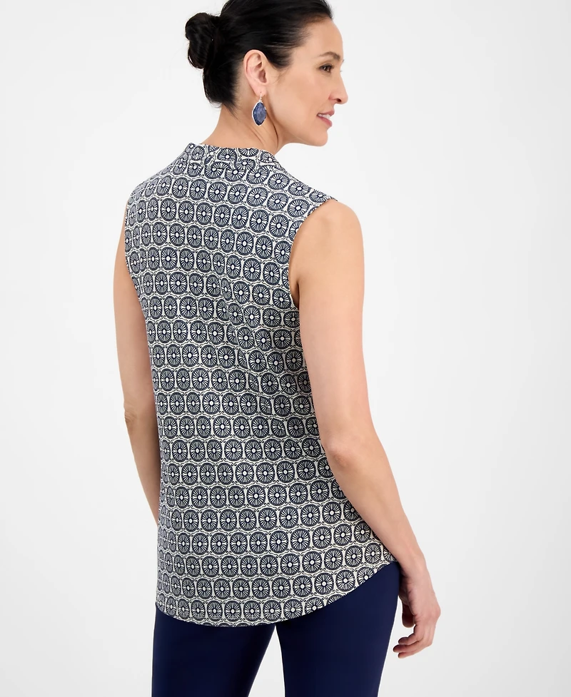 Jm Collection Women's Printed V-Neck Sleeveless Knit Blouse, Exclusively at Macy's