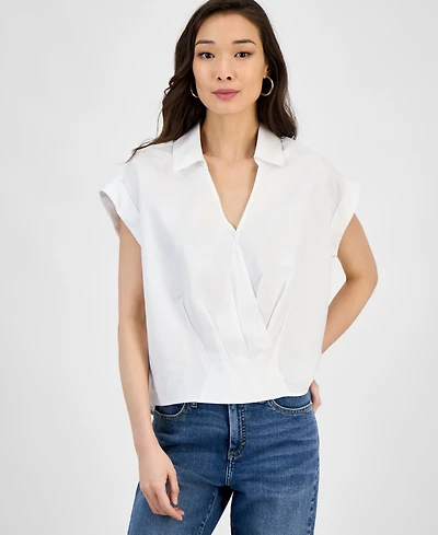 I.n.c. International Concepts Women's Collared Cap-Sleeve Surplice Top, Exclusively at Macy's