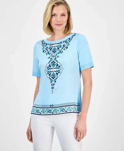Jm Collection Women's Printed Mixed-Media Sweater, Exclusively at Macy's