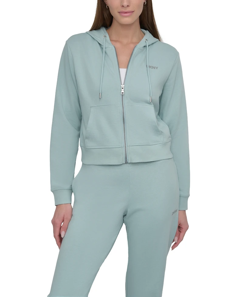 Dkny Sport Women's Cotton-Blend Stud-Logo Full Zip Hoodie