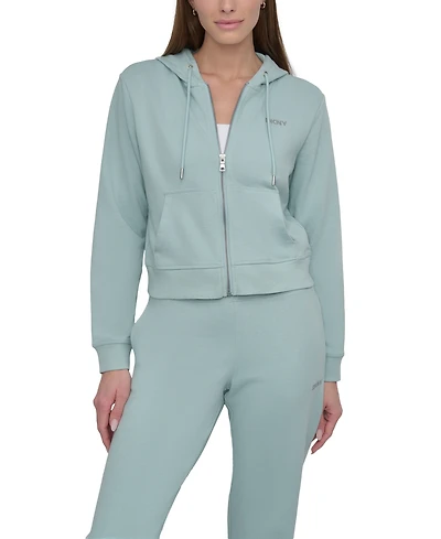 Dkny Sport Women's Cotton-Blend Stud-Logo Full Zip Hoodie