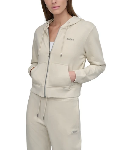 Dkny Sport Women's Cotton-Blend Stud-Logo Full Zip Hoodie