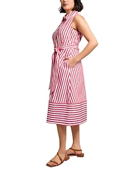 Jones New York Women's Striped Tie-Waist Sleeveless Midi Shirtdress