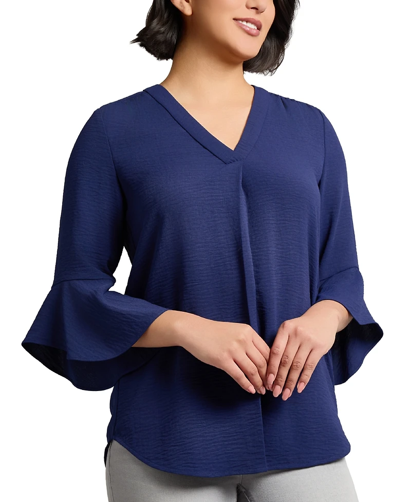 Jones New York Women's V-Neck Bell-Sleeve Blouse