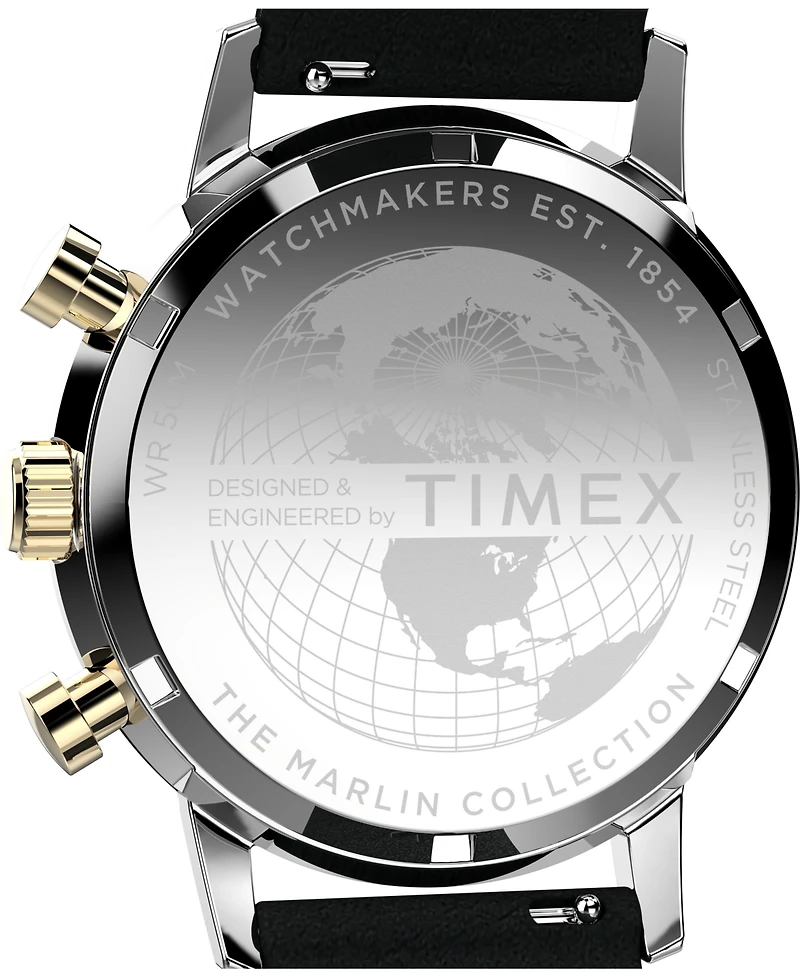 Timex Men's Analog Black Leather Strap Watch, 40mm