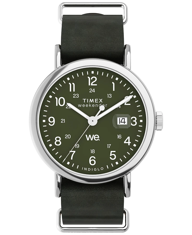 Timex Men's Analog Green Leather Strap Watch, 40mm