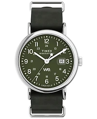 Timex Men's Analog Green Leather Strap Watch, 40mm