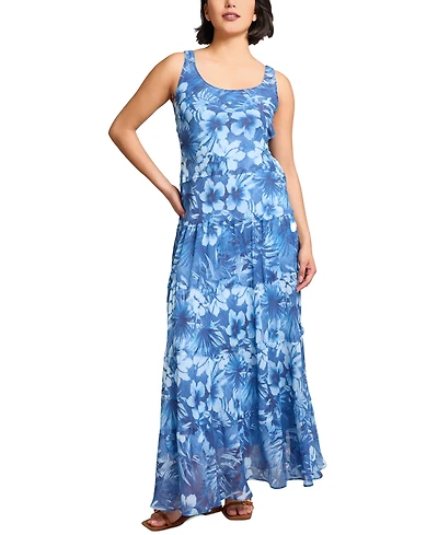 Jones New York Women's Printed Chiffon Scoop-Neck Maxi Dress