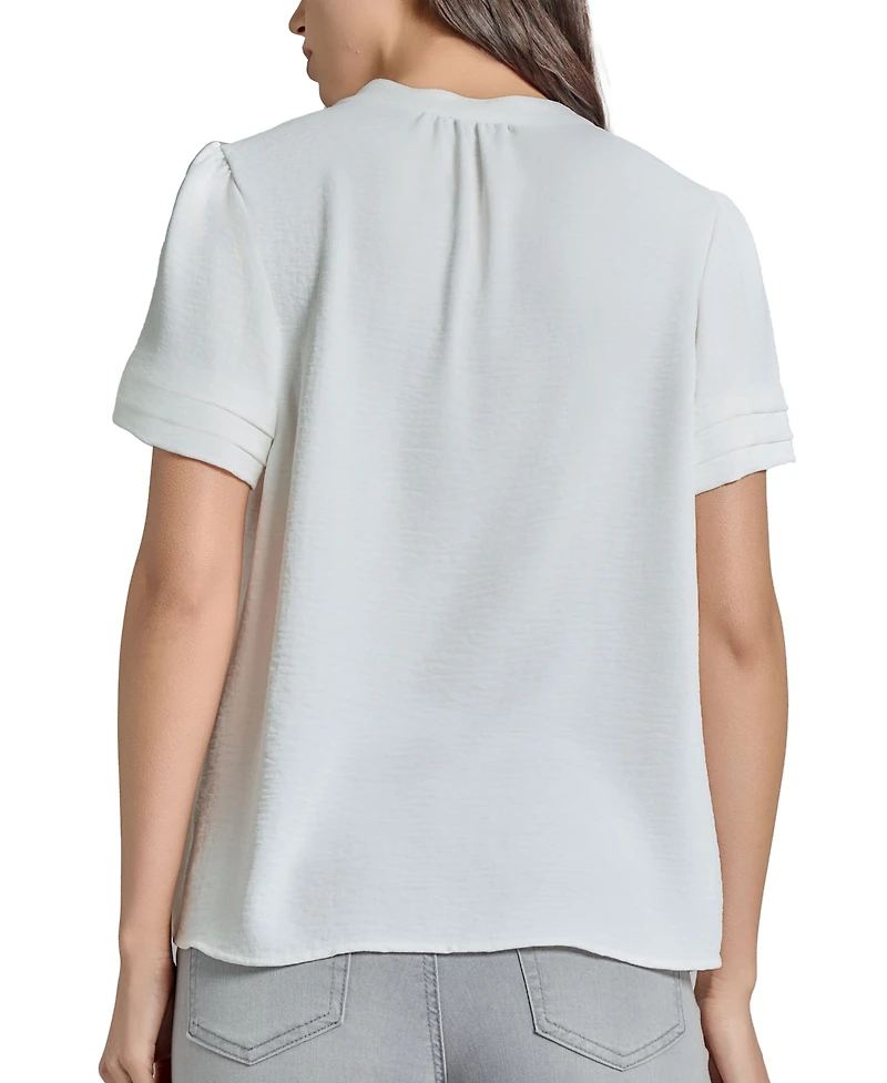 Jones New York Petite Split-Neck Pleated-Sleeve Top