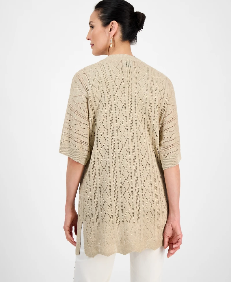 Jm Collection Petite Short-Sleeve Shine Cardigan, Exclusively at Macy's