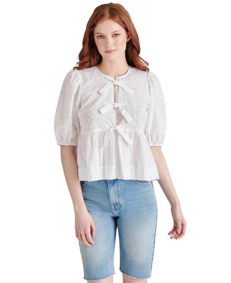 Steve Madden Women's Paula Eyelet Tie-Front Cotton Top