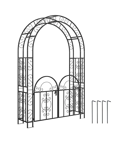 Outsunny 7.4ft Steel Garden Arch with Gate, Garden Arbor Trellis,
