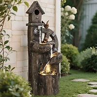 Outsunny 2-in-1 Outdoor Water Fountain with Birdhouse, Outdoor Waterfall