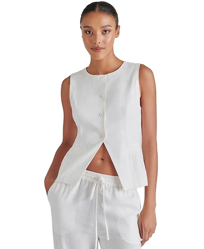 Steve Madden Women's Wesley Button-Front Linen-Blend Vest