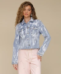 Avec Les Filles Women's Raw-Edge Cropped Trucker Jacket