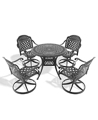 Streamdale 5-Piece Cast Aluminum Dining Set, 4 Swivel Chairs, 35" Round Table