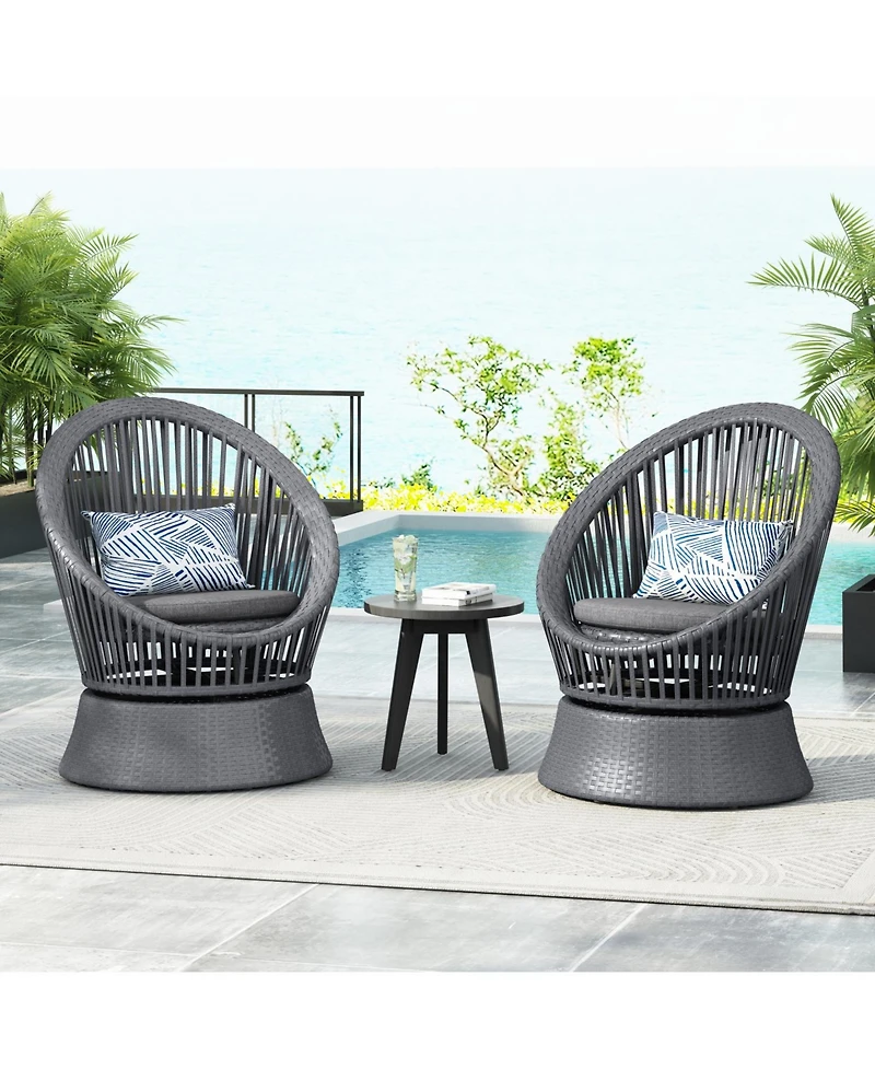 Streamdale Gray swivel wicker lounge chairs (set of 2), Modern, rattan/iron frame