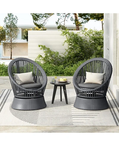 Streamdale Gray swivel wicker lounge chairs (set of 2), Modern, rattan/iron frame