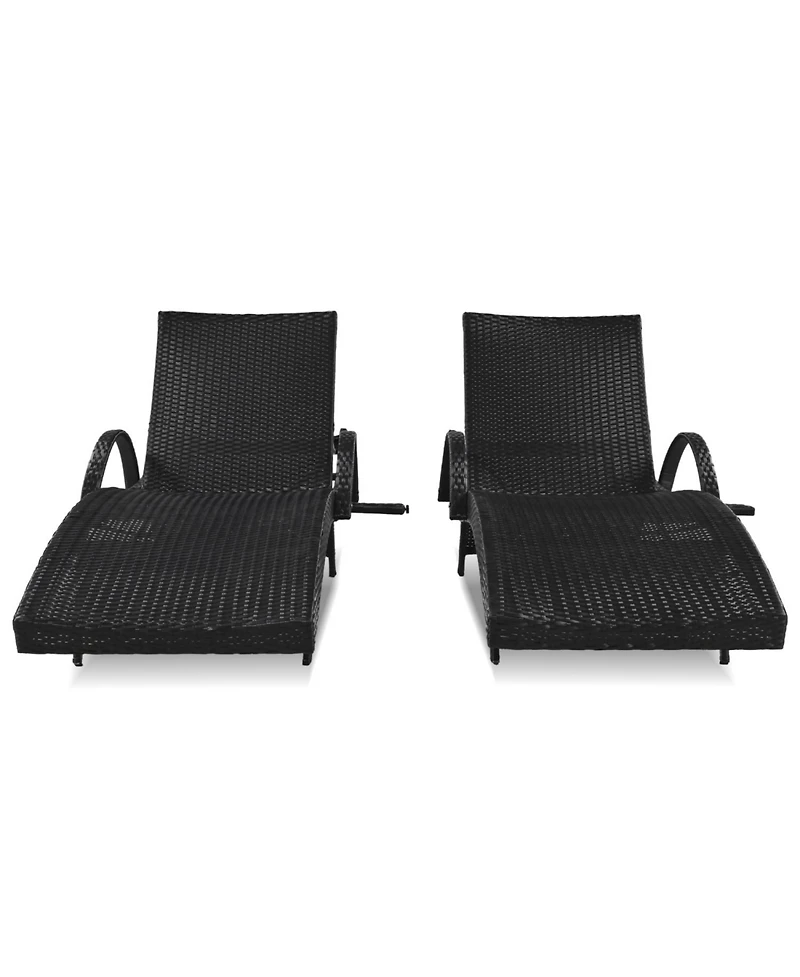 Streamdale Outdoor Wicker Chaise Lounge Set, Reclining, Adjustable, with Side Table, Black