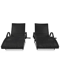 Streamdale Outdoor Wicker Chaise Lounge Set, Reclining, Adjustable, with Side Table, Black