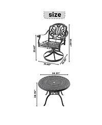 Streamdale 3-pc Cast Aluminum Dining Set, 2 Swivel Chairs, 39" Round Table, Black Frame