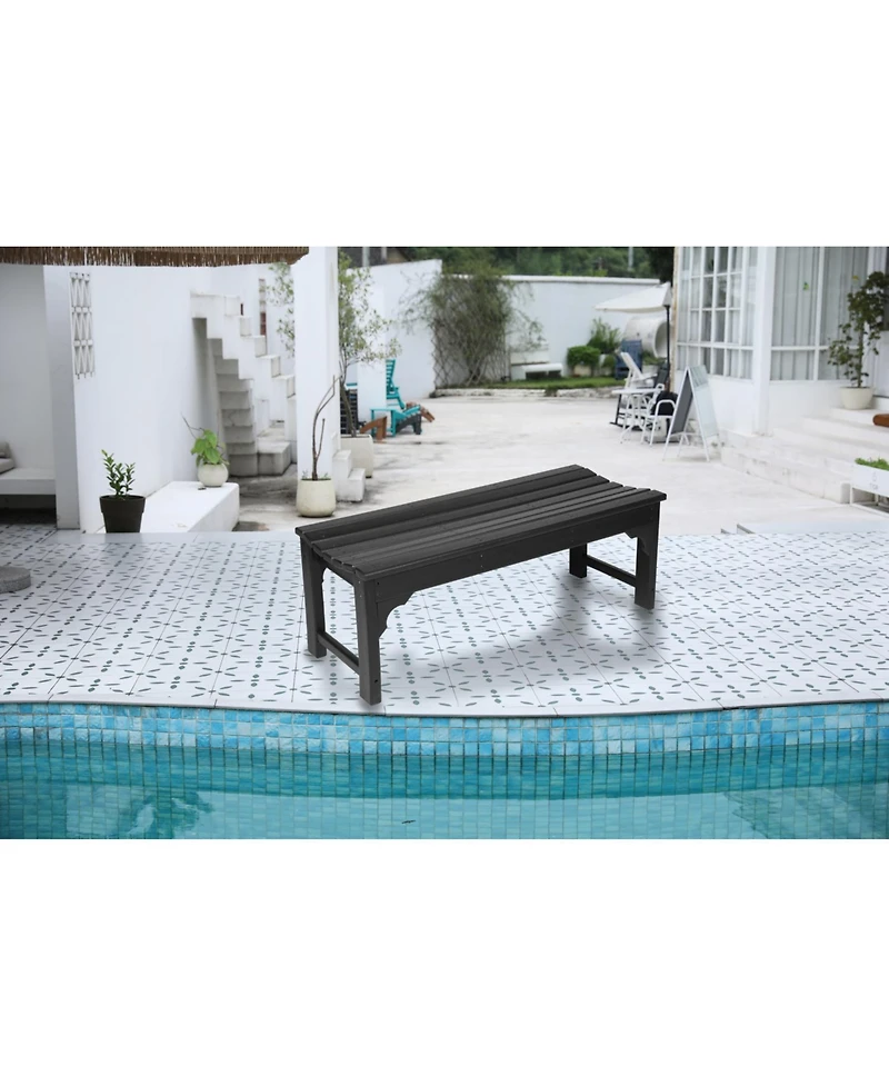 Streamdale Black, backless Hdpe Adirondack bench, Wood texture, all-weather, Uv protected