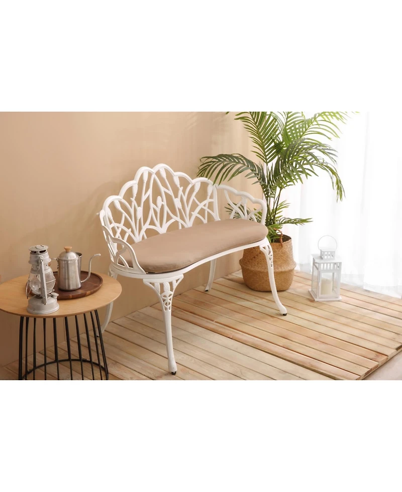 Streamdale Tulip Patio Bench, Metal, Cast Aluminum, Floral Rose, Cushion