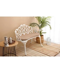 Streamdale Tulip Patio Bench, Metal, Cast Aluminum, Floral Rose, Cushion