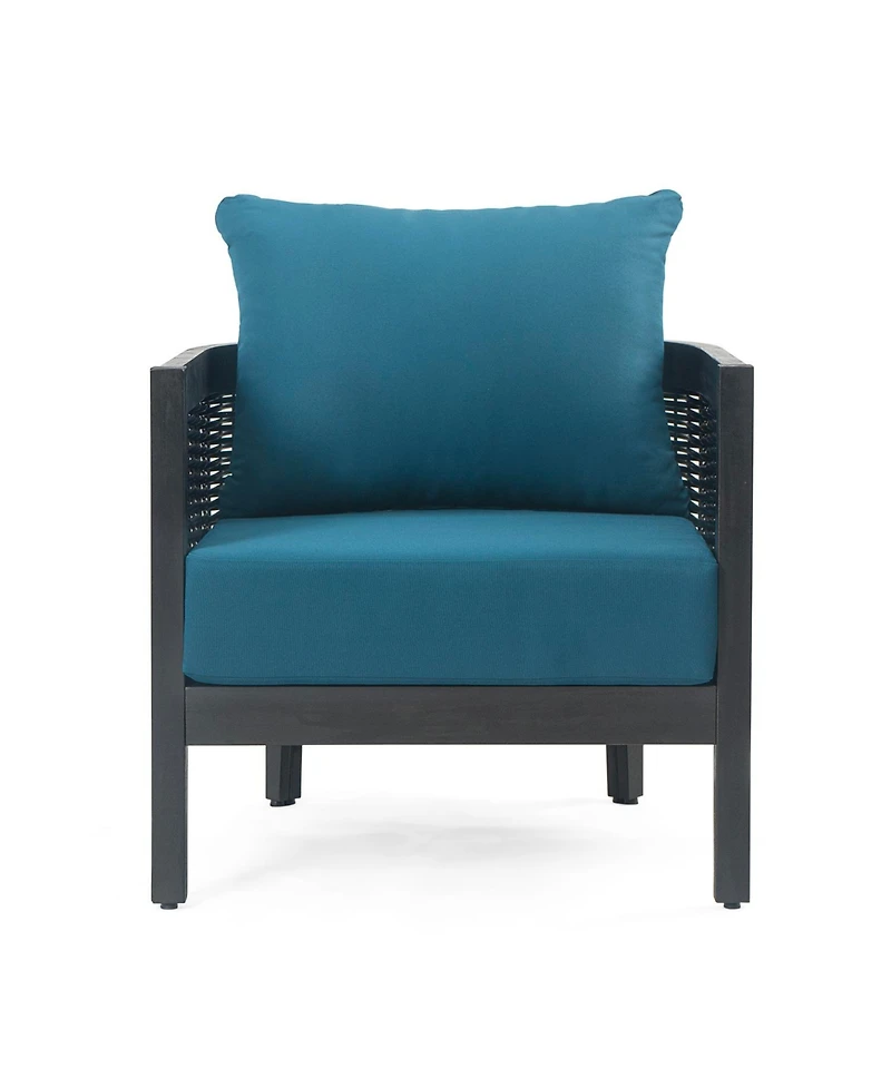 Acacia Wicker Club Chair, Black frame, dark teal cushions, 27,5"W