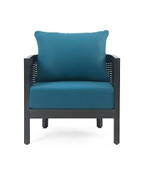 Acacia Wicker Club Chair, Black frame, dark teal cushions, 27,5"W