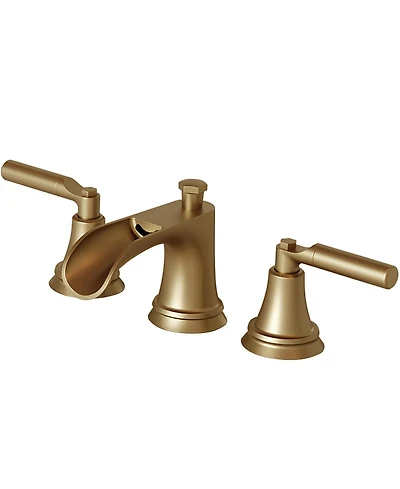 8 in. Widespread Double-Handle 3-Hole Waterfall Bathroom Faucet Water-Saving with Metal Drain Brushed Gold