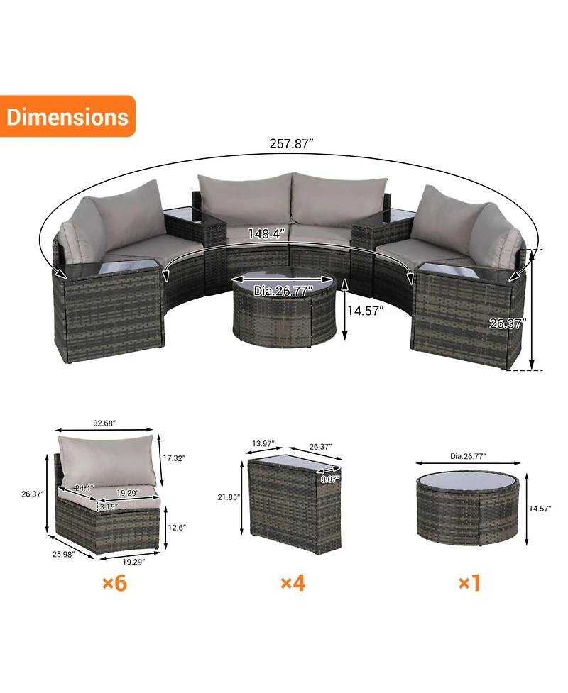 Streamdale 11-pc Half-Moon Patio Set, Sectional Sofa & Glass Coffee Table