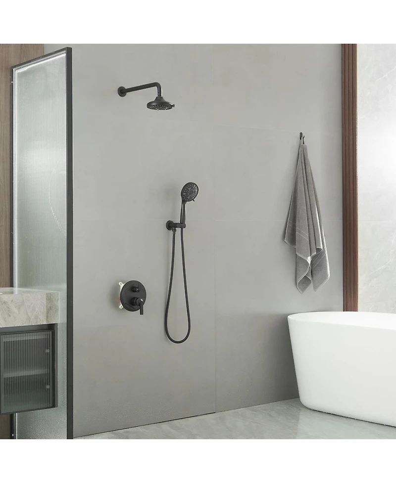 Single Handle 2-Spray Shower Faucet Set 1.8 Gpm with Valve Dual Handheld Shower Head with High Pressure in Matte Black