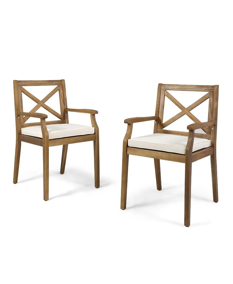 Streamdale White Cushion Patio Dining Chairs - Solid Wood, Water-Resistant
