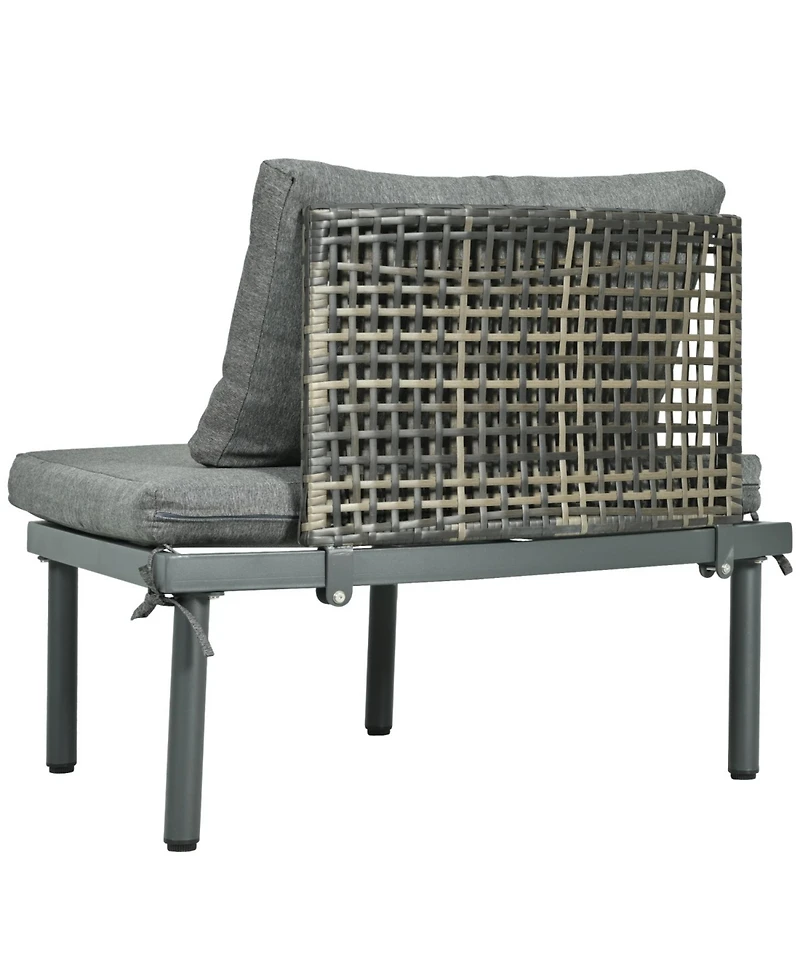 8-Pc Patio Sofa Set, Half-Moon Sectional, 2 Tables, Cushions, Pillows, Gray