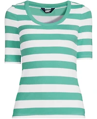 Lands' End Women's Drapey Rib Fitted Elbow Sleeve Scoop Neck Tee