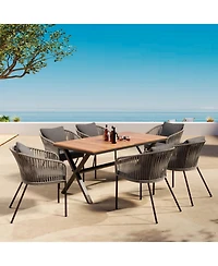 Streamdale 7pc Patio Dining Set, Acacia tabletop, metal frame, all-weather, for garden/balcony