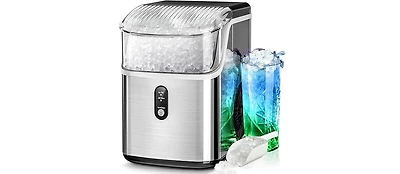 Nugget Ice Makers Ice Maker Machine,35lbs/Day,One-Click Operation,Self-Cleaning Countertop Ice Machine,Stainless Steels Upgrade