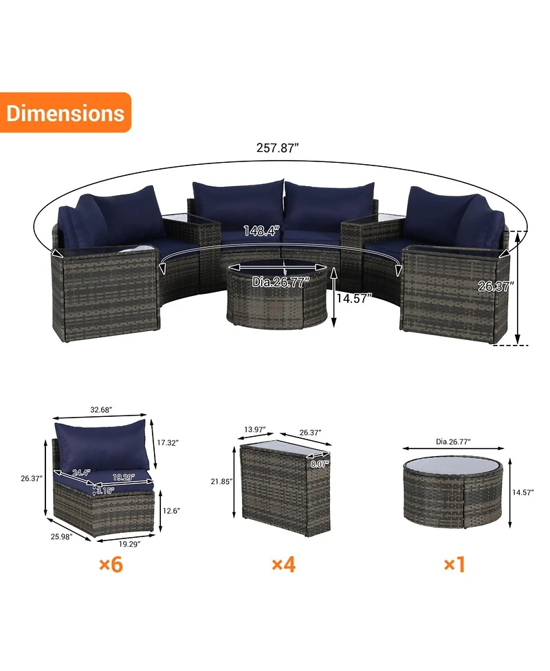 Streamdale 11-pc Half-Moon Patio Set, Sectional Sofa & Glass Coffee Table